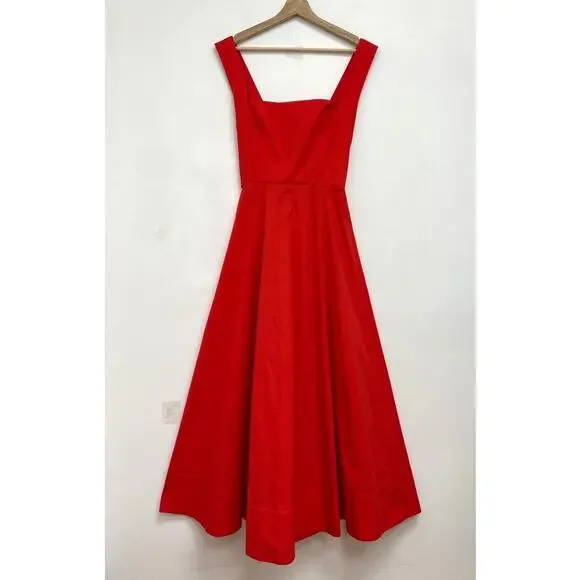 STAUD Teresa Square Neck Cross-Back Fit & Flare Midi Dress Stretch Cotton US10 - Picture 12 of 13